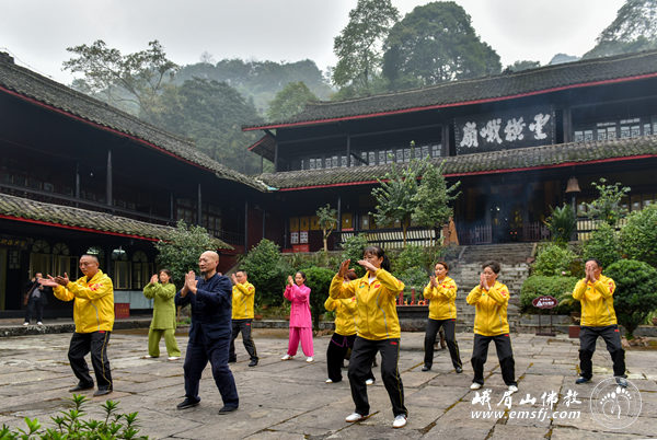 在峨眉武术发源地中峰寺习练峨眉十二桩功 拍摄于中峰寺.JPG